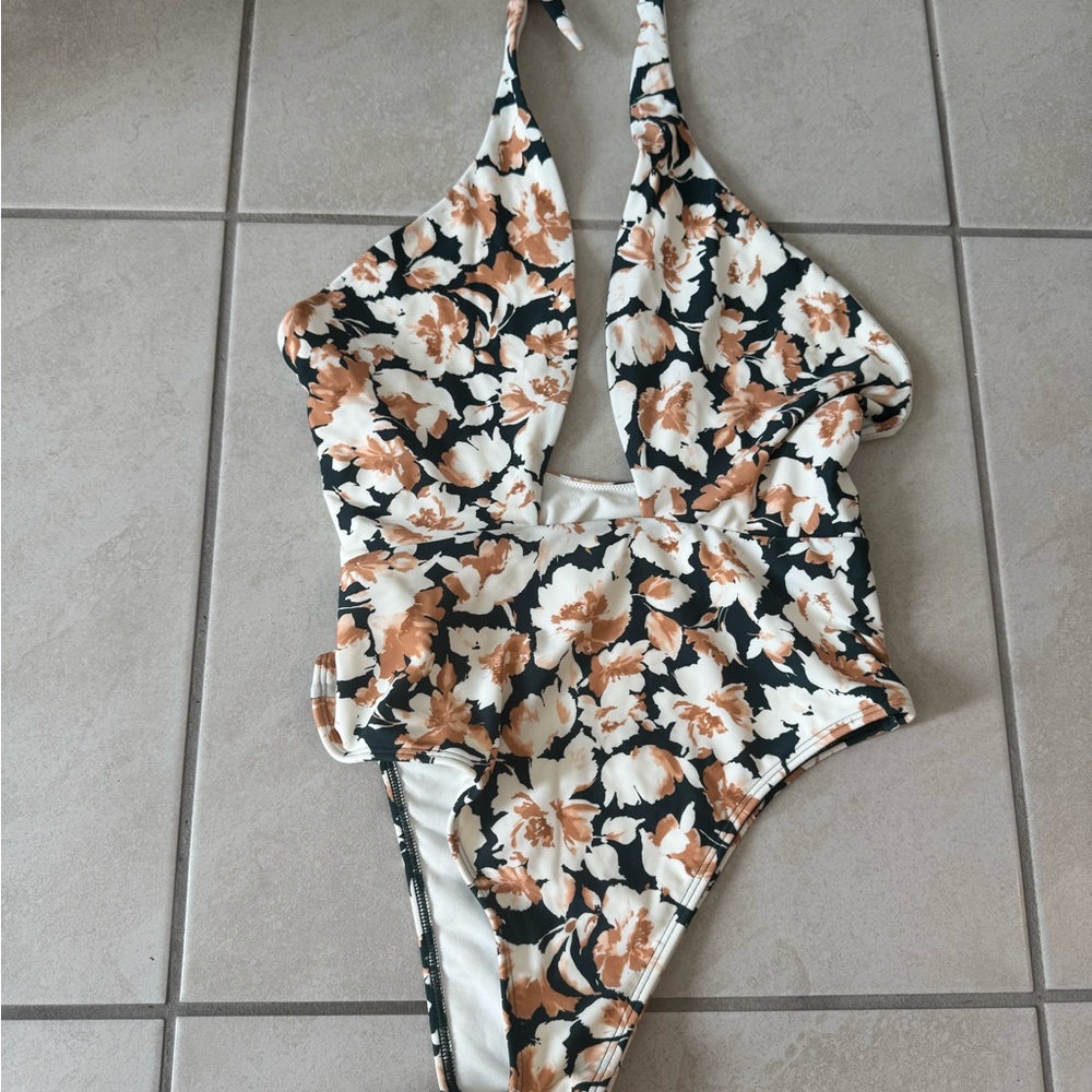 Abercrombie & Fitch Floral One Piece Swimsuit - Black and Cream